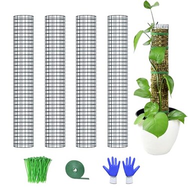 Holanhing 4 Pack Metal Moss Pole, 24" Moss Poles for Plants Monstera, Stackable Sphagnum Moss Pole for Plants Work with Sphagnum Moss(4 Pack 24")