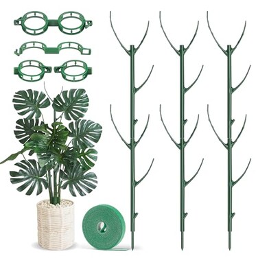 Homebros Plant Support Stakes, Stackable Plant Support Poles, Green, 6 Pcs