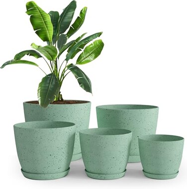 Utopia Home Plant Pots Indoor with Drainage 5 Pack Multi-Size Planters Set Spotty Mint