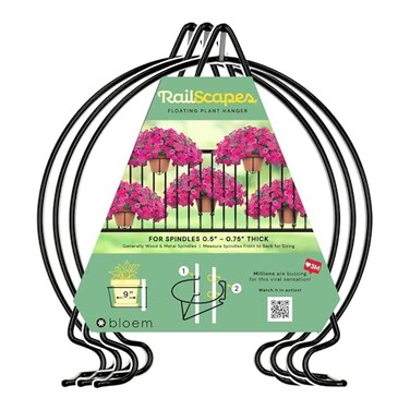 Bloem Railscapes Adjustable Floating Planter Hanger, Fits 0.5 -0.75 Balcony Railing Spindles, 3-Pack