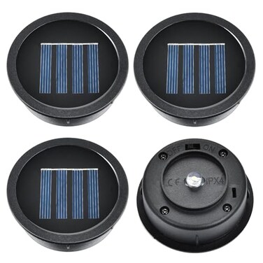 Eluteng Solar Light Replacement Top 4 Pack (Top Size 2.76 Inch, Bottom Size 2.42 Inch) LED Solar Lantern Light Lids Outdoor Waterproof Replacement Solar Light Tops Warm White LED