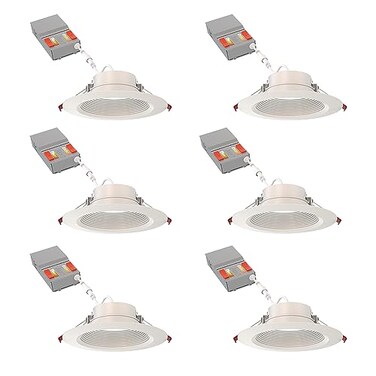 Juno 6" Canless Wafer LED Light, 5-IN-1 Cct, Deep Regressed Baffle Trim 6PK