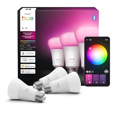 Philips Hue Smart LED A19 Bulb, 3-Pack