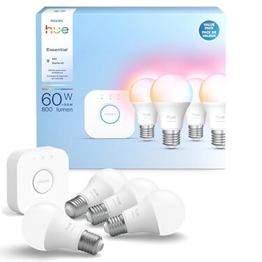 Philips Hue Essential Starter Kit, Bridge + 4 E26 Smart Bulbs