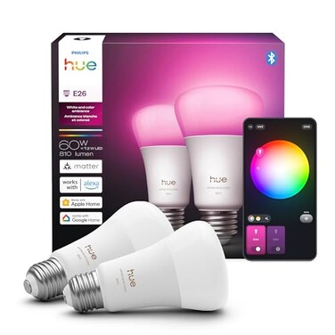 Philips Hue Smart LED A19 Bulb, 2-Pack