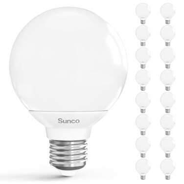 Sunco Lighting Sunco 16 Pack G25 LED Light Bulb, Globe, Vanity Bathroom Mirror, 6W=40W