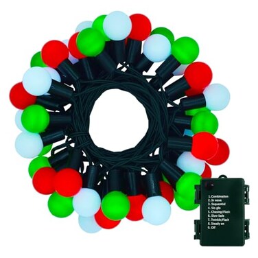BSGlobal 16.4Ft 50LED Red White Green Christmas String Lights Battery with Timer