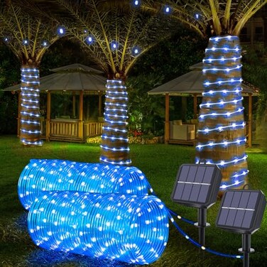 Jnaurb Solar Rope Lights, 2 Packs Total 132FT 400LED Solar String Lights, 8 Modes