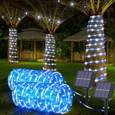 Jnaurb Solar Rope Lights, 2 Pack Total 66FT 200LED Solar String Lights, 8 Modes