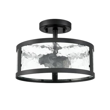 Moose Black Semi Flush Mount Ceiling Light 2-Light with Hammered Glass