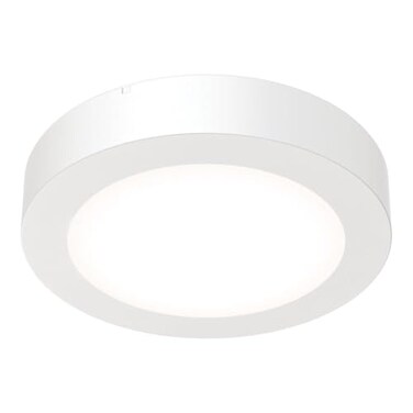 Juno Slim Basics 4 Inch LED Ceiling Light, Low Profile Surface Mount Downlight for Shower or Closet Lighting, 3000K/4000K/5000K Selectable White Light, Edged Trim, Wet Rated, Matte White