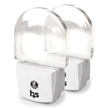 HealthSmart LED Compact Nightlight, Pack of 2, Warm Soft Light Technology, Automatic on/Off Sensor, Slim &amp; Sleek Modern Design, White