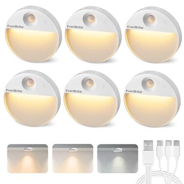EverBrite 6-Pack Rechargeable Round Motion Sensor LED Night Lights
