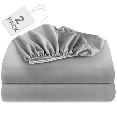 Biloban Twin Fitted Sheet 2 Pack, Twin Bedding Fitted Sheets Only, Grey