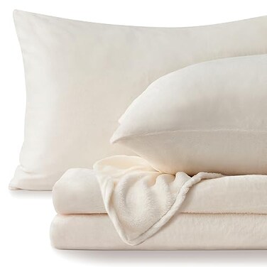 Bedelite Flannel Sheets Queen Size, White, 4 Pieces