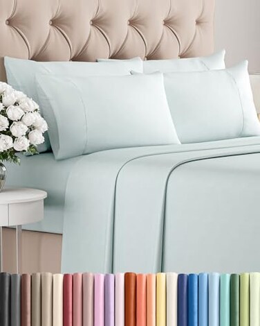 CGK Unlimited King 6 Piece Bed Sheet Set - Comfy, Breathable &amp; Cooling Sheets - Ice Blue