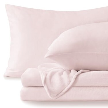 Bedelite Flannel Sheets Queen Size, Pink, 4 Pieces