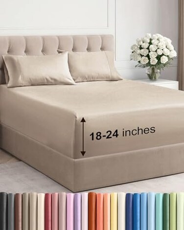 CGK Unlimited Extra Deep Queen Sheet Set - 4 Piece Breathable, Cooling Bed Sheets - Wheat