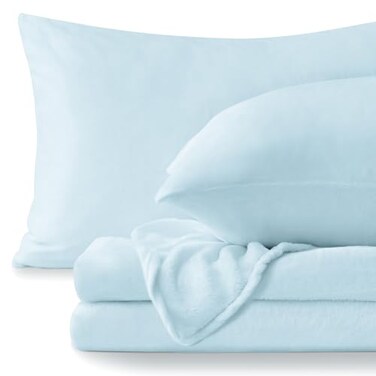 Bedelite Flannel Sheets Queen Size, Blue, 4 Pieces