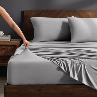 Bare Home Cooling Performance Jersey Stretch Sheet Set (Queen, Light Grey)