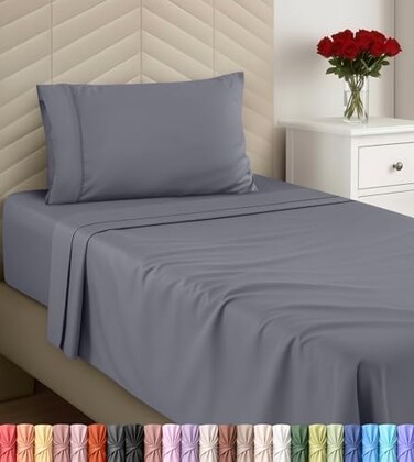 Utopia Bedding Twin Sheet Set 3 Piece Soft Sheets - Grey
