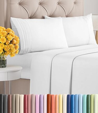 CGK Unlimited Full Size 4 Piece Sheet Set - Ultra Soft &amp; Cooling Sheets - Bright White