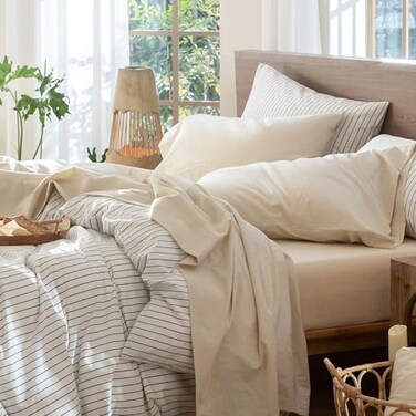 MooMee Sheet Set 100% Washed Cotton Linen-like Extra Deep Pocket King