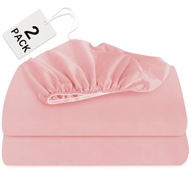Biloban Twin Fitted Sheet 2 Pack, Twin Bedding Fitted Sheets Only, Pink
