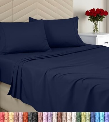 Utopia Bedding Queen Sheet Set 4 Piece Soft Sheets - Navy
