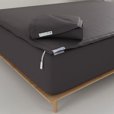 QuickZip Fitted Plus Spare Bundle: 1 Fitted &amp; 1 Zip Sheet - Easy Change, Won't Pop Off - Soft Percale 400 Tc 100% Cotton - 17.5' Deep Pockets King Size Sheets Charcoal