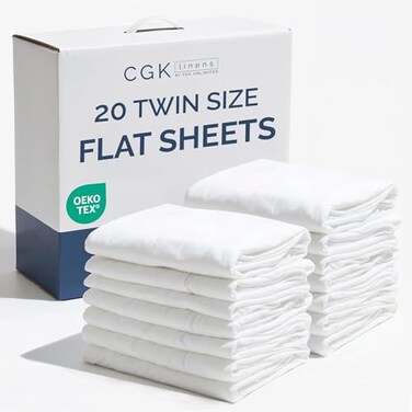 CGK Unlimited Bulk Case Pack of 20 Flat Sheets - Twin Size Flat Sheets - White