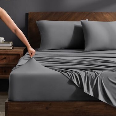Bare Home Cooling Performance Jersey Knit Stretch Sheet Set (Twin XL, Grey)