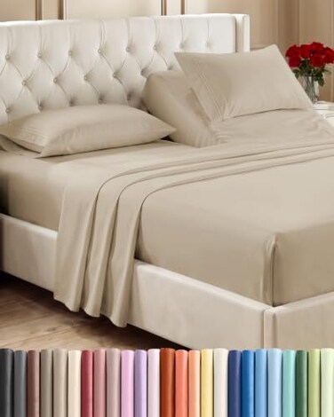 CGK Unlimited Flex Top Split Head King 4 Piece Sheet Set - Ultra-Soft, Breathable - Wheat