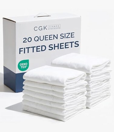 CGK Unlimited Queen Fitted Sheet - Single Fitted Sheet Only - 8-16" Deep Pockets - White