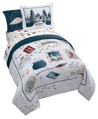 Jay Franco Harry Potter Full Comforter Set 7 Piece Soft Hogwarts Bedding, Grey