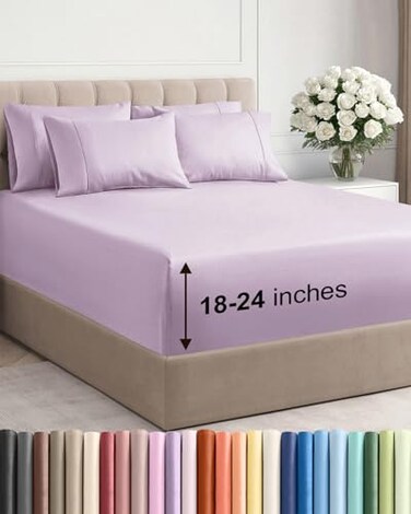 CGK Unlimited Extra Deep Cal King Sheet Set - 6 Piece Cooling Bed Sheets - Light Lavender