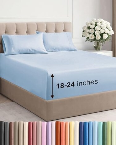 CGK Unlimited Extra Deep Twin Sheet Set - 4 Piece Breathable &amp; Cooling Sheets - Sky Blue