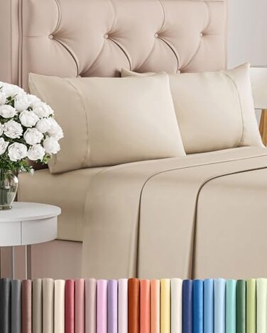 CGK Unlimited Twin 4 Piece Bed Sheet Set - Comfy, Breathable &amp; Cooling Sheets - Wheat