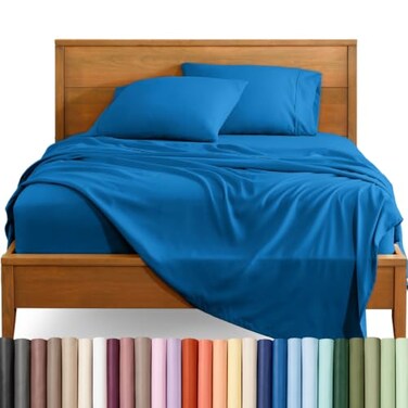 Bare Home Sheet Set - 1800 Ultra-Soft (Split Head Flex King, Medium Blue)