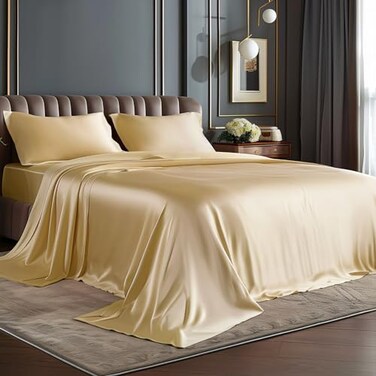 Bedelite Satin Sheets King Size Bed Set, Champagne, 4 Pieces