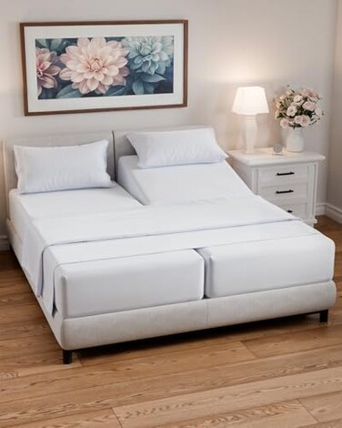 CGK Unlimited Split Queen Sheet Set - Split Queen Sheets for Adjustable Beds - White