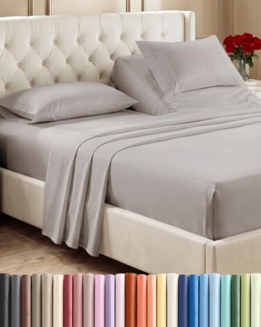 CGK Unlimited Flex Top Split Head King 4 Piece Sheet Set - Soft &amp; Breathable - Light Grey