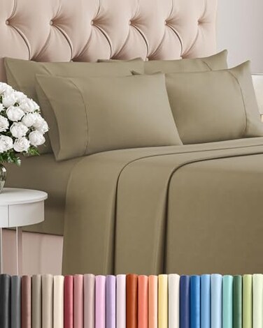CGK Unlimited Full 6 Piece Bed Sheet Set - Comfy, Breathable &amp; Cooling Sheets - Khaki