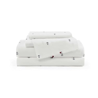 Tommy Hilfiger Full Sheet Set, 100% Cotton Percale, with Pillowcases