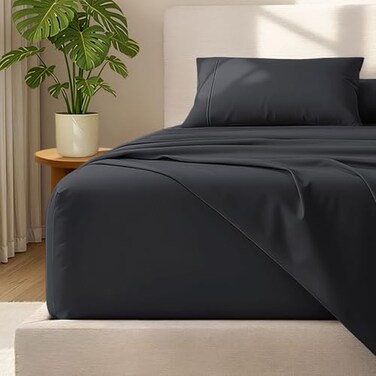 Bare Home Deep Pocket 22" Sheet Set 1800 Ultra-Soft (Twin, Black)