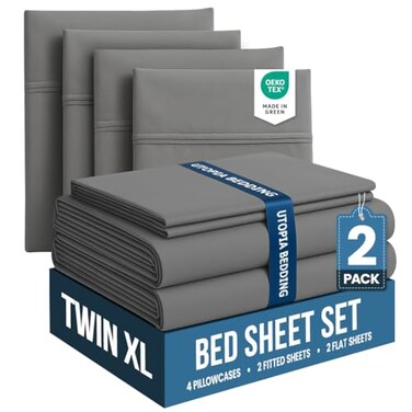 Utopia Bedding Pack of 2 Twin XL Sheets Set, 3 Pieces 16" Deep Pocket Bed Sheets, Grey