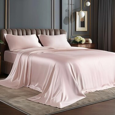 Bedelite Satin Sheets Full Size Bed Set, Pink, 4 Pieces