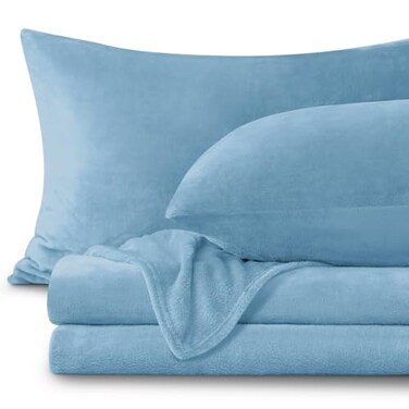 Bedelite Flannel Sheets Queen Size, Forever Blue, 4 Pieces
