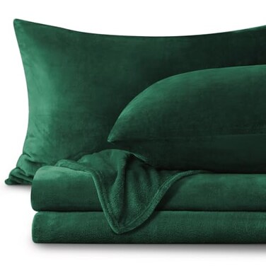 Bedelite Flannel Sheets Queen Size, Dark Green, 4 Pieces