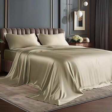 Bedelite Satin Sheets King Size Bed Set, Taupe, 4 Pieces